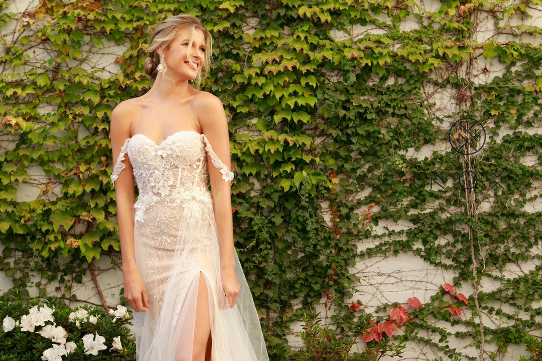 In Stock Nox Anabel E441 Size 4, 10, 14 Off The Shoulder Sheer Lace Wedding Dress Slit Overskirt Bridal Gown Boho 12 In Stock Nox Anabel E441 Size 4, 10, 14 Off The Shoulder Sheer Lace Wedding Dress Slit Overskirt Bridal Gown Boho
