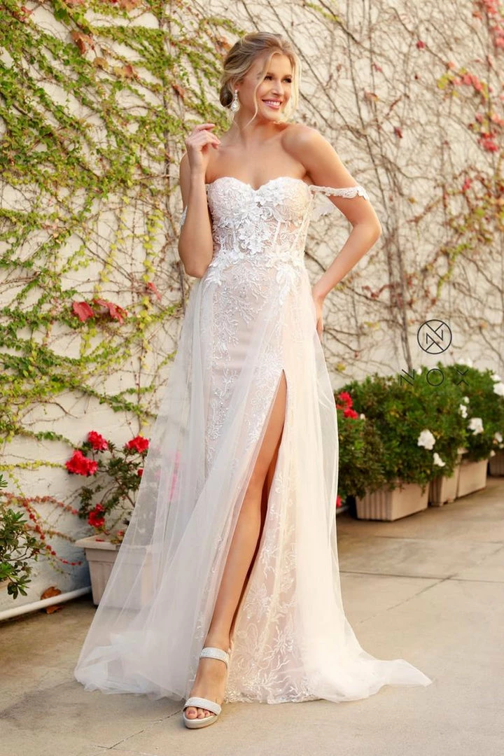 In Stock Nox Anabel E441 Size 4, 10, 14 Off The Shoulder Sheer Lace Wedding Dress Slit Overskirt Bridal Gown Boho 13 In Stock Nox Anabel E441 Size 4, 10, 14 Off The Shoulder Sheer Lace Wedding Dress Slit Overskirt Bridal Gown Boho
