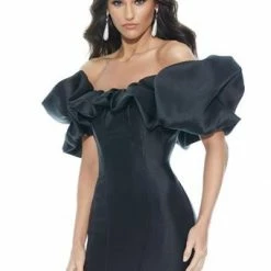Ashleylauren Ashley Lauren 11057 Off The Shoulder Mikado Prom Dress With Oversized Ruffles