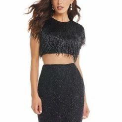 Ashleylauren Ashley Lauren 4397 Two Piece Fringe Short Cocktail Dress Homecoming Dress Sequin Dresses