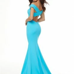 Ashleylauren Ashley Lauren 11025 Off Shoulder Scuba Prom Dress With Criss Cross Back