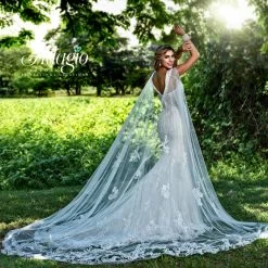 Adagio Bridal W9379 Beaded Lace Tulle Fitted V Neckline Wedding Dress Bridal Gown 9379