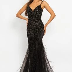 Johnathan Kayne 2173 Feather Embellished Mermaid Prom Dress Pageant Dress Cape Long