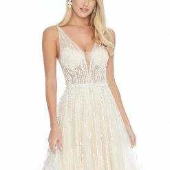 Ashleylauren Ashley Lauren 1902 A Line Feather Skirt Prom Dress V Neckline