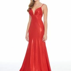 In Stock Ashley Lauren 1865 Black Prom Dress Size 4, 8 Metallic Jersey Mermaid Fit & Flare Formal Gown Mermaid Dresses