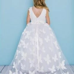 Rosebuds 5134 Long Flower Girl Dress 3D Detachable Train First Communion