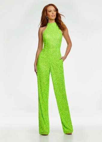 Ashleylauren Ashley Lauren 1434 Fully Beaded Sequins Halter Top Jumpsuit High Neckline Straight Legs 5 Ashleylauren Ashley Lauren 1434 Fully Beaded Sequins Halter Top Jumpsuit High Neckline Straight Legs