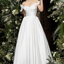 Jovani Bridal JB2500 Ivory Pleated A Line Ruffle Off The Shoulder Wedding Dress