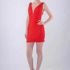 In Stock Backless Dresses Nina Canacci 266 Size 6,12 Short Fitted V Neck Formal Lace Cocktail Dress V Neck Sheer