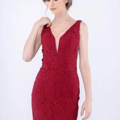 In Stock Backless Dresses Nina Canacci 266 Size 6,12 Short Fitted V Neck Formal Lace Cocktail Dress V Neck Sheer