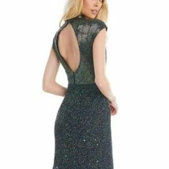 Ashleylauren Ashley Lauren 4331 Cap Sleeve High Neck Liquid Beading Cocktail Dress