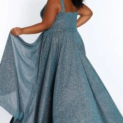 Sydney's Closet SC7313 Shimmer Prom Dress With Overskirt Plus Sized SC 7313 Sydney's Closet And Tease Prom