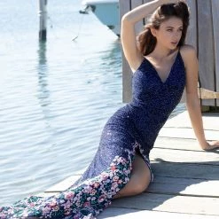 Primavera Couture 3618 Long Fitted Beaded Floral Evening Dress Prom Pageant Formal Backless Dresses