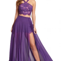 In Stock Backless Dresses Ellie Wilde EW118109 Size 2 Short Two Piece Lace Romper Overskirt Formal Dress