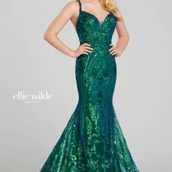 In Stock Mermaid Dresses Ellie Wilde EW 120028 Size 8 Long Sequin Mermaid Backless Prom Dress Pageant Shimmer