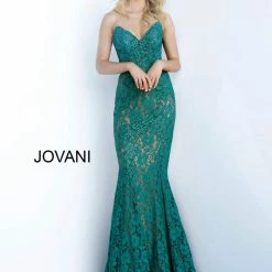 Jovani 37334 Long Sweetheart Embellished Lace Prom Dress Fitted Mermaid Strapless Mermaid Dresses
