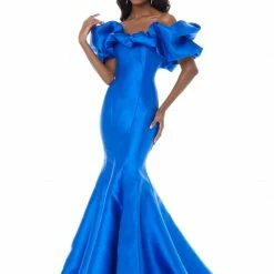Ashleylauren Ashley Lauren 11057 Off The Shoulder Mikado Prom Dress With Oversized Ruffles