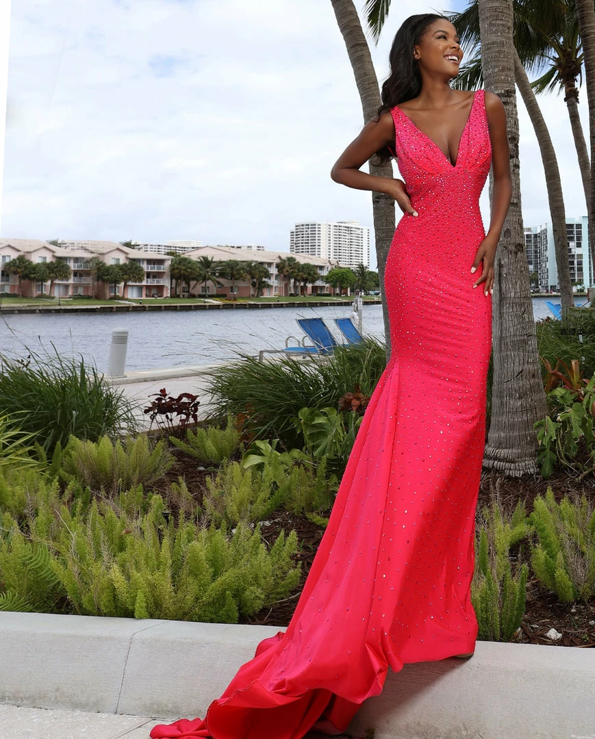 In Stock Mermaid Dresses Johnathan Kayne 9213 Size 2 Coral Crystal Embellished Long Fitted Prom Dress Evening Gown 4 In Stock Mermaid Dresses Johnathan Kayne 9213 Size 2 Coral Crystal Embellished Long Fitted Prom Dress Evening Gown