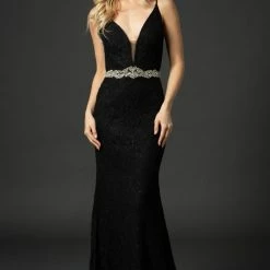 Nina Canacci 2299 Plunging V Neckline Long Lace Wedding Dress Prom Evening Gown