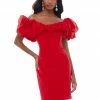 Ashleylauren Ashley Lauren 4337 Red Cocktail Dress With Oversized Ruffle Neckline Off The Shoulder
