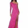 In Stock Ashley Lauren 1977 Size 0 Orchid Prom Dress One Sleeve Fully Beaded Long Pageant Dress With High Side Slit