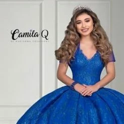 Camila Q Quinceanera Q1113 Glitter Satin Ball Gown Corset Back With Bolero Jacket 1113 Ballgown Dresses
