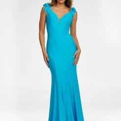 Ashleylauren Ashley Lauren 11183 Jersey Evening Gown With Bows & Draped Details In The Back 25 Ashleylauren Ashley Lauren 11183 Jersey Evening Gown With Bows & Draped Details In The Back
