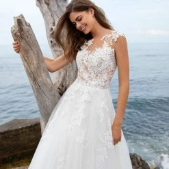 White One Bridal FELICIDAD Pronovias Wedding Dress Sheer Lace Bodice BallGown Ballgown Dresses