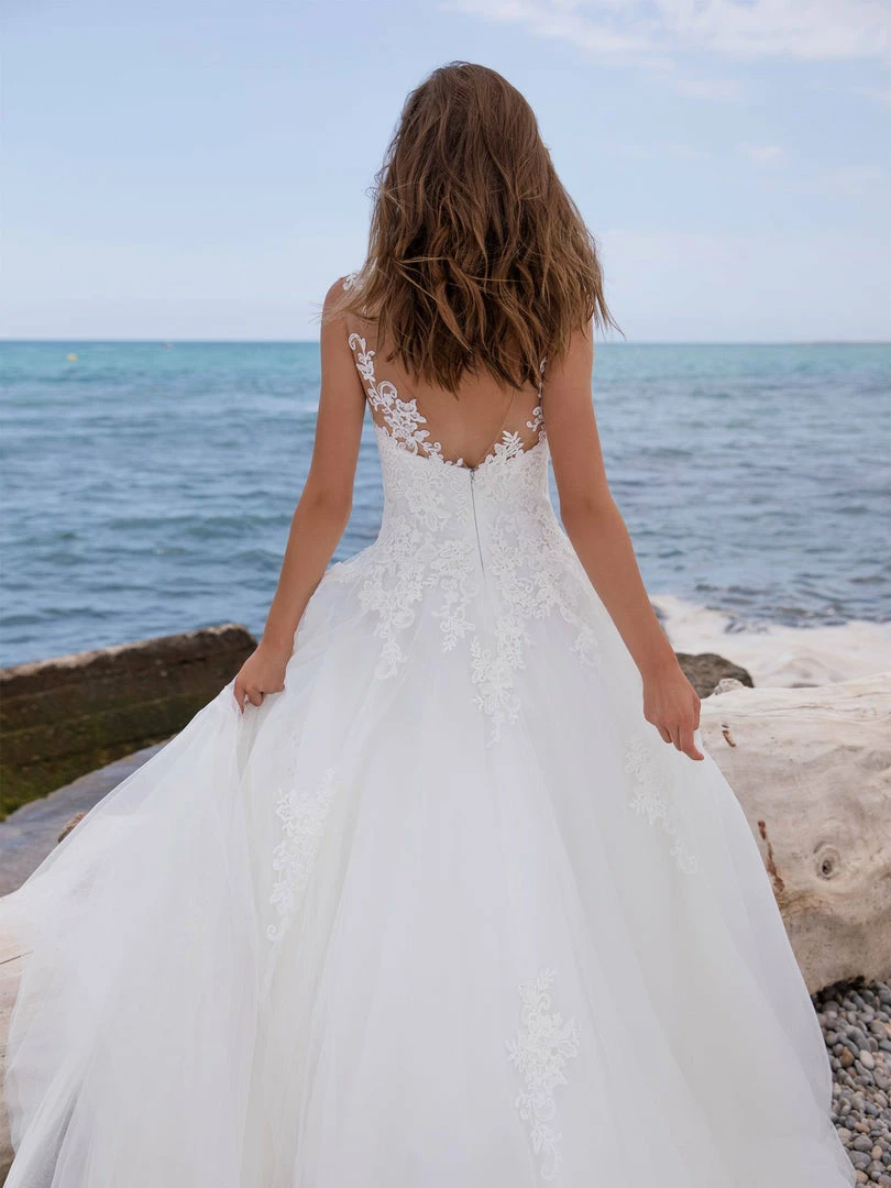 Ballgown Dresses White One Bridal FEMME Pronovias Wedding Dress Illusion Lace A Line BallGown 4 Ballgown Dresses White One Bridal FEMME Pronovias Wedding Dress Illusion Lace A Line BallGown