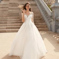 Ballgown Dresses White One Bridal FERIA Pronovias Wedding Dress Lace Ballgown 3/4 Sleeves Gown