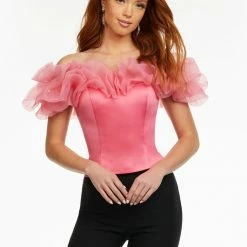 Ashleylauren Ashley Lauren 9002 Off The Shoulder Ruffle Top