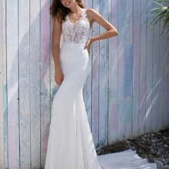 Mermaid Dresses White One Bridal FILIPINAS Pronovias Wedding Dress Sheer Bodice Lace Illusion Gown