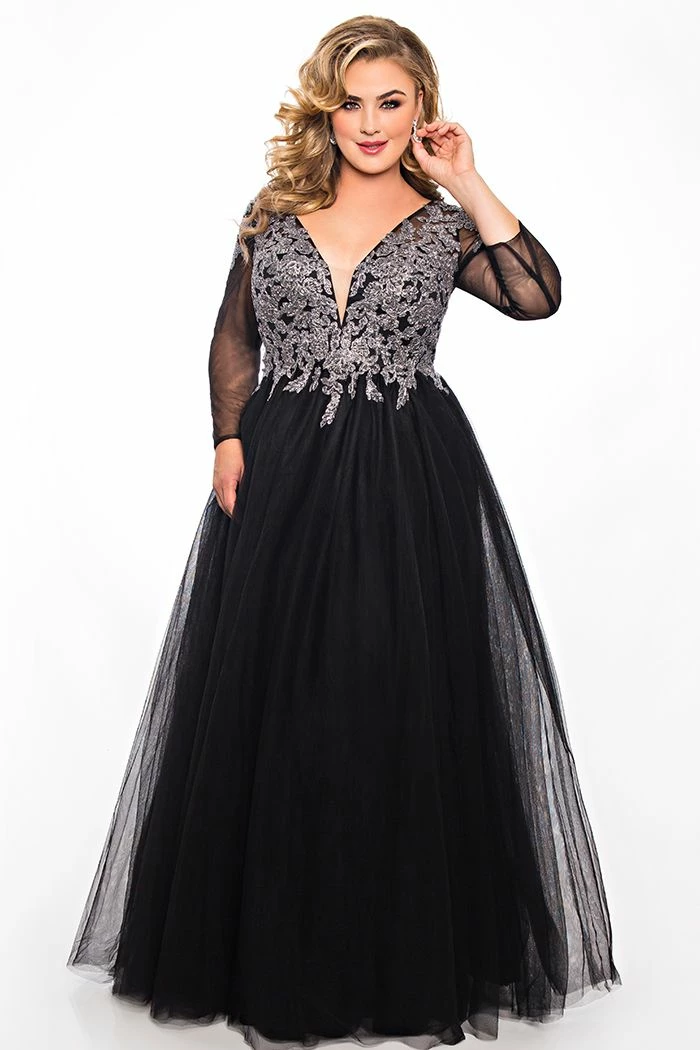 Ballgown Dresses Sydney's Closet SC7299 Sheer Sleeves Tulle Prom Dress Ball Gown Lace Top And Sleeves SC 7299 3 Ballgown Dresses Sydney's Closet SC7299 Sheer Sleeves Tulle Prom Dress Ball Gown Lace Top And Sleeves SC 7299