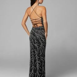 In Stock Primavera Couture 3636 Size 00 Long Fitted Beaded Prom Dress V Neck Slit Formal Pageant