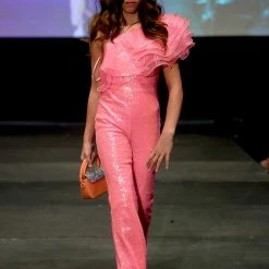 Jumpsuits & Rompers Marc Defang 5026 Girls Sequin One Shoulder Pageant Jumpsuit Ruffle Fun Fashion