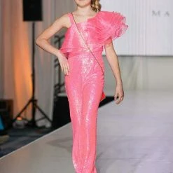 Jumpsuits & Rompers Marc Defang 5026 Girls Sequin One Shoulder Pageant Jumpsuit Ruffle Fun Fashion