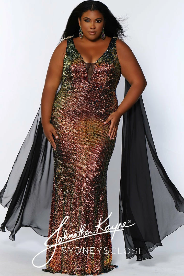 In Stock Johnathan Kayne Sydney's Closet JK2109 Size 20 Sequin Cape Prom Dress Plus Sized Mermaid JK 2109 Mermaid Dresses 9 In Stock Johnathan Kayne Sydney's Closet JK2109 Size 20 Sequin Cape Prom Dress Plus Sized Mermaid JK 2109 Mermaid Dresses