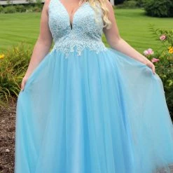Sydney's Closet SC7291 V Neckline Lace Bodice Tulle Ball Gown Prom Dress Corset Formal SC 7291 Ballgown Dresses