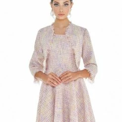 Ashleylauren Ashley Lauren 4282 Pink Tweed Cocktail Dress With Jacket Short A Line Interview Dress