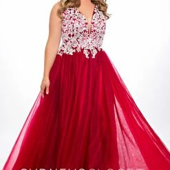 Sydney's Closet SC7291 V Neckline Lace Bodice Tulle Ball Gown Prom Dress Corset Formal SC 7291 Ballgown Dresses