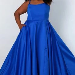 Sydney's Closet SC7335 Scoop Neckline Prom Dress Plus Sized A Line Satin SC 7335