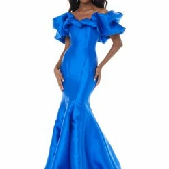 Ashleylauren Ashley Lauren 11057 Off The Shoulder Mikado Prom Dress With Oversized Ruffles