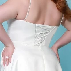 Sydney's Closet SC5269 Wedding Dress Satin V Neckline Plus Sized SC 5269 Clementine