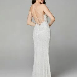 In Stock Primavera Couture 3638 Size 12 Ivory Floral Beaded Prom Dress Backless Formal Corset