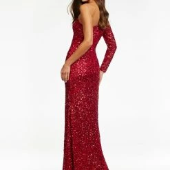 Ashleylauren Ashley Lauren 1977 Prom Dress One Sleeve Fully Beaded Long Pageant Dress With High Side Slit