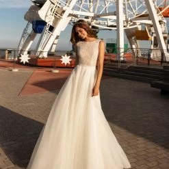 White One Bridal GLORIA Pronovias Wedding Dress Lace Ballgown Pearls Tulle Skirt