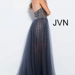In Stock Corset Dresses Jovani JVN55886 Size 2 Strapless Sweetheart High Low Prom Dress Size 2 Charcoal