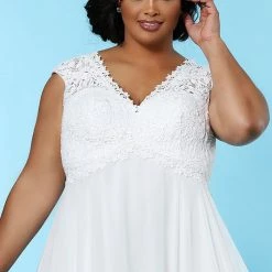 Bridal Sydney's Closet SC5235 Lace V Neckline Plus Sized Wedding Dress Chiffon A Line Skirt SC 5235 Renee