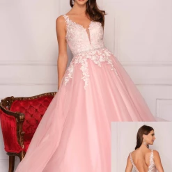 Ballgown Dresses Dave & Johnny 10246 Long Lace A Line Ballgown Prom Dress Bridal Gown