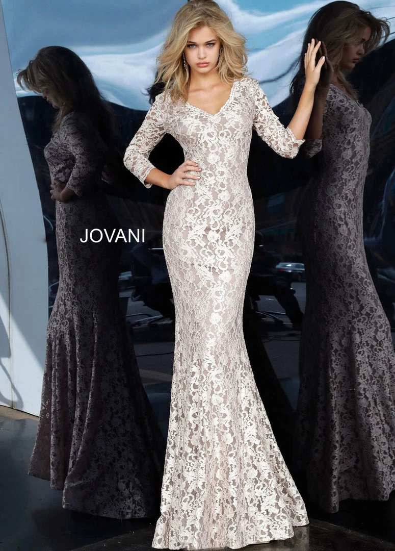 Jovani 03350 Fitted Lace Three Quarter Sleeves Evening Gown Mother Of The Bride Long Sleeve Dresses 3 Jovani 03350 Fitted Lace Three Quarter Sleeves Evening Gown Mother Of The Bride Long Sleeve Dresses